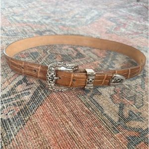 Vintage Brighton Croc Alligator Embossed Belt Medium Light Brown Leather 1995